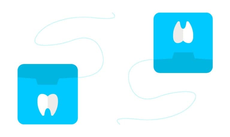 Drawing of a blue container of string floss next to another container upside down