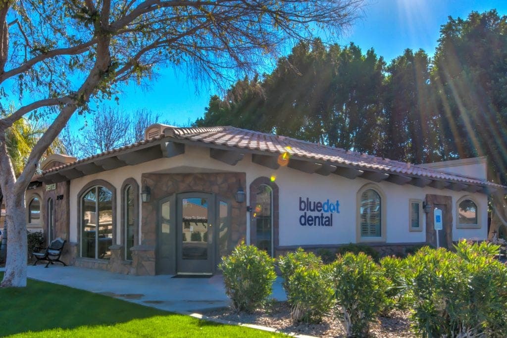 Exterior of BlueDot Dental office on a sunny day